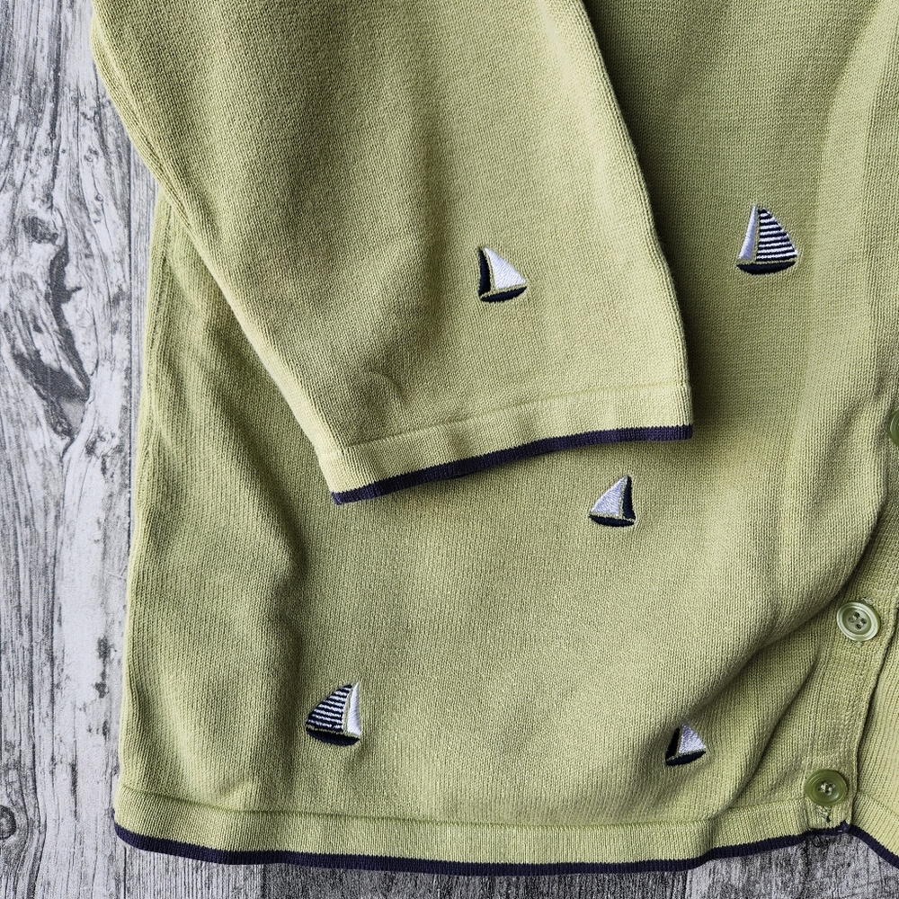 Christopher & Banks Green Embroidered Nautical Sailboat Cardigan Medium - Picture 4 of 6